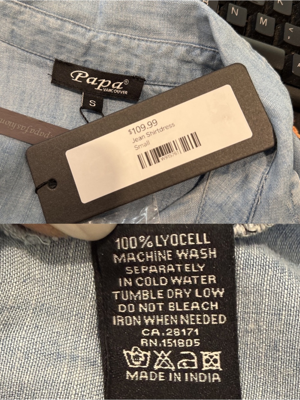 Papa Vancouver Lyocell Embroidered Denim Shirt Dress NWT Small - Picture 5 of 5